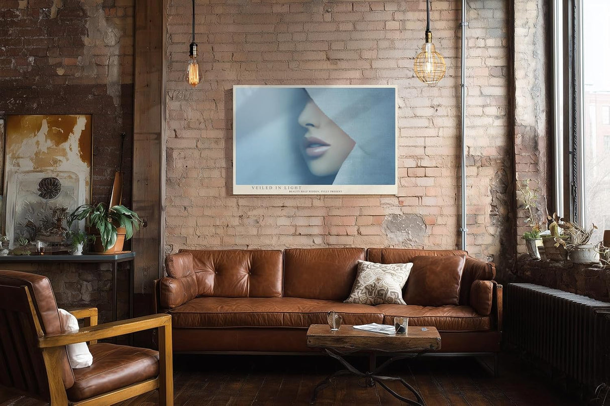 Paul Sinus Wandbild 120x80cm Frau Portrait minimalistische Kunst weiche Blautoene modernes Gesicht abstrakte Eleganz Wanddekoration fuer Wohnzimmer Büro