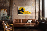 Paul Sinus Wandbild 120x80cm Frau Silhouette moderne Kunst gelb schwarz Mond Landschaft kuenstlerisches Portrait Wanddekoration fuer Wohnzimmer Büro