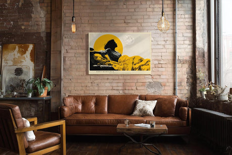 Paul Sinus Wandbild 120x80cm Frau Silhouette moderne Kunst gelb schwarz Mond Landschaft kuenstlerisches Portrait Wanddekoration fuer Wohnzimmer Büro