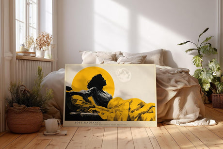 Paul Sinus Wandbild 120x80cm Frau Silhouette moderne Kunst gelb schwarz Mond Landschaft kuenstlerisches Portrait Wanddekoration fuer Wohnzimmer Büro