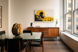 Paul Sinus Wandbild 120x80cm Frau Silhouette moderne Kunst gelb schwarz Mond Landschaft kuenstlerisches Portrait Wanddekoration fuer Wohnzimmer Büro