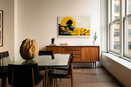 Paul Sinus Wandbild 120x80cm Frau Silhouette moderne Kunst gelb schwarz Mond Landschaft kuenstlerisches Portrait Wanddekoration fuer Wohnzimmer Büro