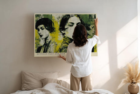 Paul Sinus Wandbild 120x80cm Frauen Portrait Collage in Gelb Schwarz Vintage Moderne Kunst für Wohnzimmer Schlafzimmer Büro