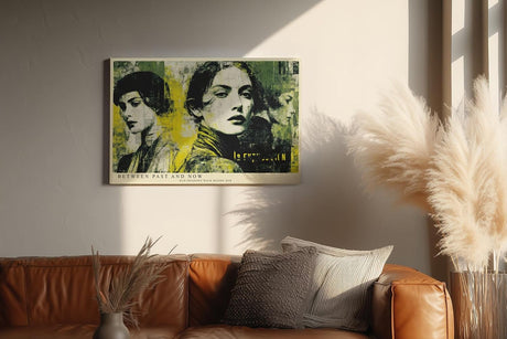 Paul Sinus Wandbild 120x80cm Frauen Portrait Collage in Gelb Schwarz Vintage Moderne Kunst für Wohnzimmer Schlafzimmer Büro