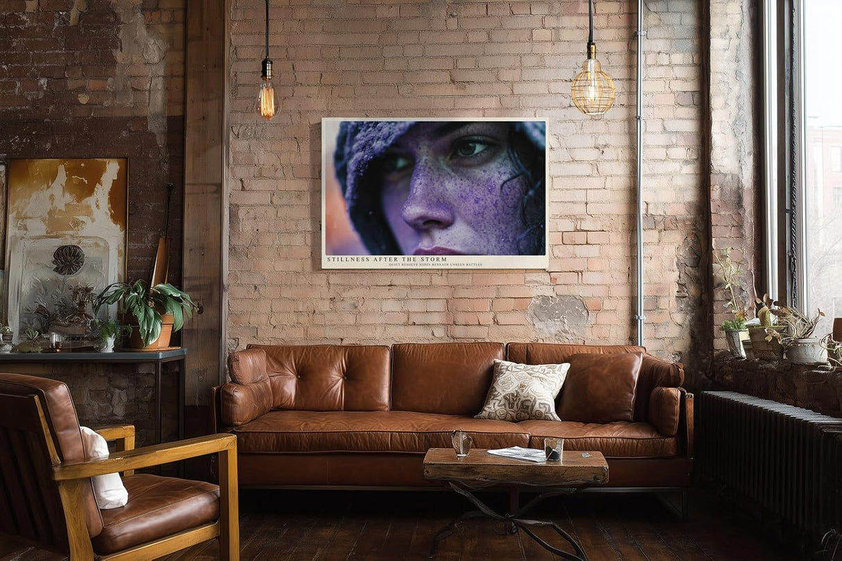 Paul Sinus Wandbild 120x80cm Frauenportraet nach Regen emotionale Fotokunst moderne Portrait Fotografie violette Farben stilvolle Wanddekoration fuer Wohnzimmer Büro