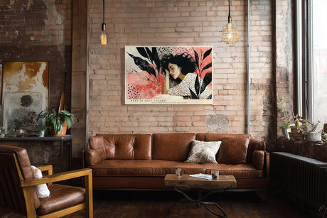 Paul Sinus Wandbild 120x80cm Frauenportrait modern rot schwarz Illustration Kunstdruck grosses Kunstbild stilvolle Wanddekoration fuer Wohnzimmer Büro Flur