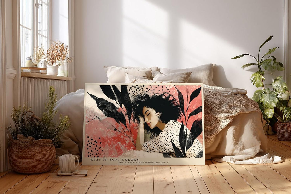 Paul Sinus Wandbild 120x80cm Frauenportrait modern rot schwarz Illustration Kunstdruck grosses Kunstbild stilvolle Wanddekoration fuer Wohnzimmer Büro Flur