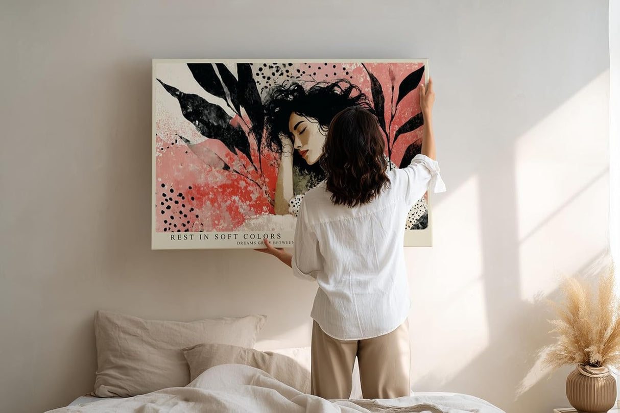 Paul Sinus Wandbild 120x80cm Frauenportrait modern rot schwarz Illustration Kunstdruck grosses Kunstbild stilvolle Wanddekoration fuer Wohnzimmer Büro Flur