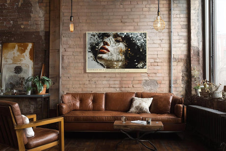 Paul Sinus Wandbild 120x80cm Frauenportrait Mosaik modern beige schwarz digitale Kunst Kunstdruck grosses Kunstbild stilvolle Wanddekoration fuer Wohnzimmer Büro Flur