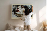 Paul Sinus Wandbild 120x80cm Frauenportrait Mosaik modern beige schwarz digitale Kunst Kunstdruck grosses Kunstbild stilvolle Wanddekoration fuer Wohnzimmer Büro Flur