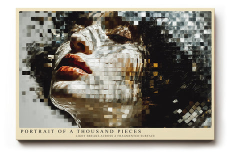 Paul Sinus Wandbild 120x80cm Frauenportrait Mosaik modern beige schwarz digitale Kunst Kunstdruck grosses Kunstbild stilvolle Wanddekoration fuer Wohnzimmer Büro Flur