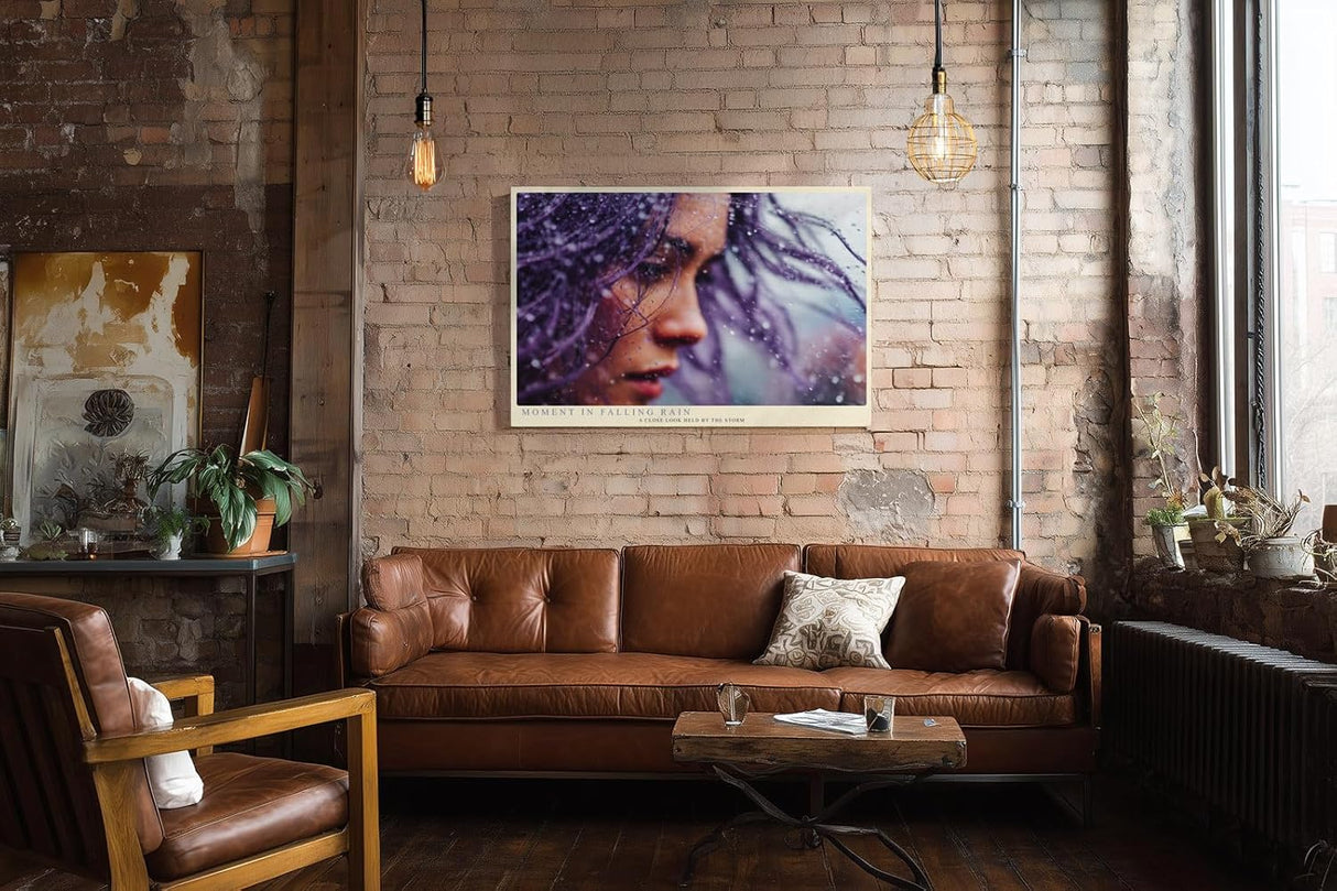 Paul Sinus Wandbild 120x80cm Frauenportrait Regen Fotokunst modern violett emotionale Kunst Kunstdruck grosses Kunstbild stilvolle Wanddekoration fuer Wohnzimmer Büro