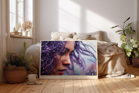 Paul Sinus Wandbild 120x80cm Frauenportrait Regen Fotokunst modern violett emotionale Kunst Kunstdruck grosses Kunstbild stilvolle Wanddekoration fuer Wohnzimmer Büro
