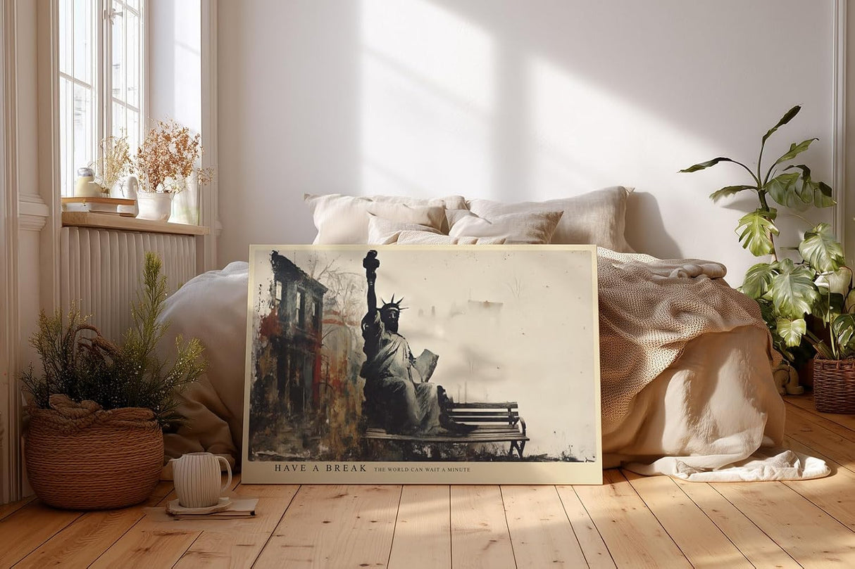 Paul Sinus Wandbild 120x80cm Freiheitsstatue Moderne Stadt Kunst LeinWandbild 120x80cm New York Szene Wanddekoration
