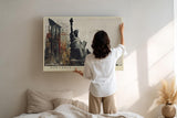 Paul Sinus Wandbild 120x80cm Freiheitsstatue Moderne Stadt Kunst LeinWandbild 120x80cm New York Szene Wanddekoration