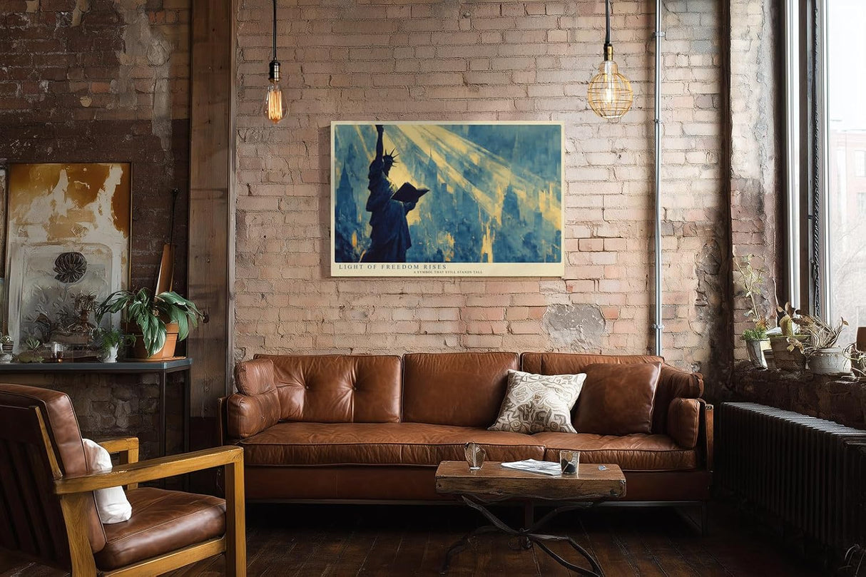 Paul Sinus Wandbild 120x80cm Freiheitsstatue New York Skyline Kunst Poster Statue of Liberty Kunstdruck modernes Stadtbild Amerika Wandbild 120x80cm für Wohnzimmer Büro Dekoration