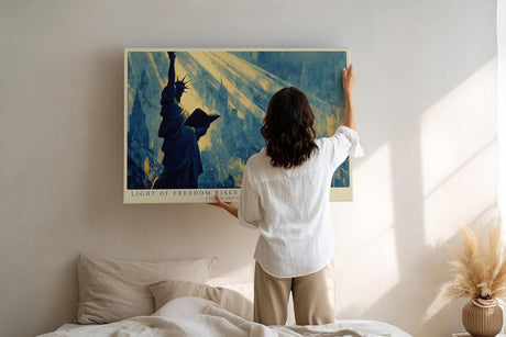 Paul Sinus Wandbild 120x80cm Freiheitsstatue New York Skyline Kunst Poster Statue of Liberty Kunstdruck modernes Stadtbild Amerika Wandbild 120x80cm für Wohnzimmer Büro Dekoration