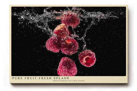 Paul Sinus Wandbild 120x80cm frische Himbeeren im Wassersplash moderne Food Fotografie rotes Frucht Kunstposter auf schwarzem Hintergrund fuer Kueche Esszimmer Bar