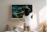 Paul Sinus Wandbild 120x80cm Frosch Nahaufnahme moderne Tierkunst blau gold Illustration Wanddekoration fuer Wohnzimmer Büro