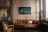 Paul Sinus Wandbild 120x80cm Frosch Portrait mystische Tierkunst blau gold moderne Illustration Wanddekoration fuer Wohnzimmer Büro