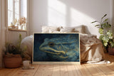 Paul Sinus Wandbild 120x80cm Frosch Portrait mystische Tierkunst blau gold moderne Illustration Wanddekoration fuer Wohnzimmer Büro