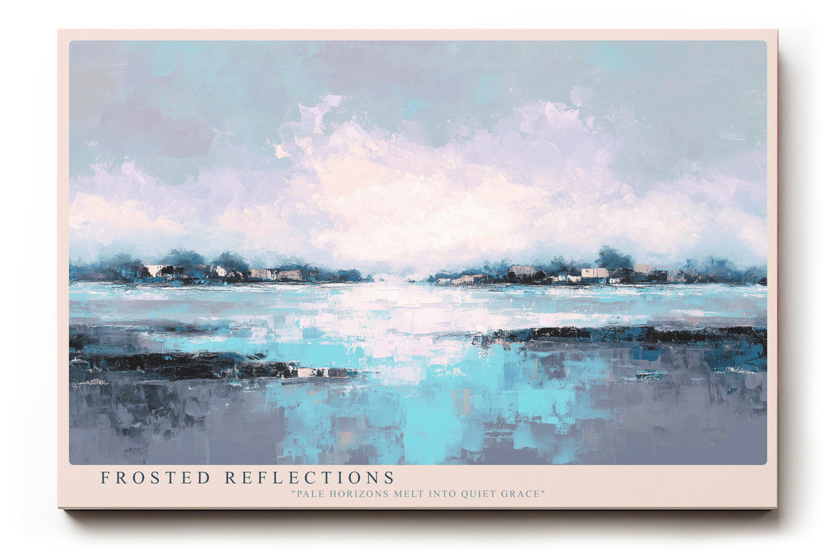 Paul Sinus Wandbild Frosted Reflections – Sanftes Zusammenspiel von Licht, Wasser und Himmel – Abstraktes Landschaftsbild in kühlen Blautönen mit harmonischer Ruhe.
