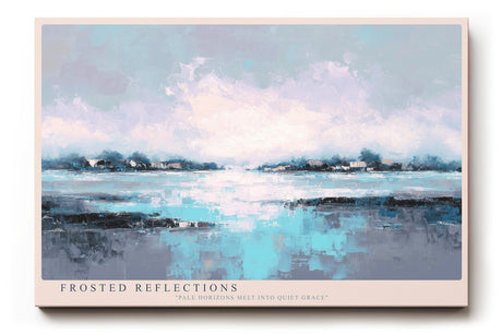 Paul Sinus Wandbild Frosted Reflections – Sanftes Zusammenspiel von Licht, Wasser und Himmel – Abstraktes Landschaftsbild in kühlen Blautönen mit harmonischer Ruhe.