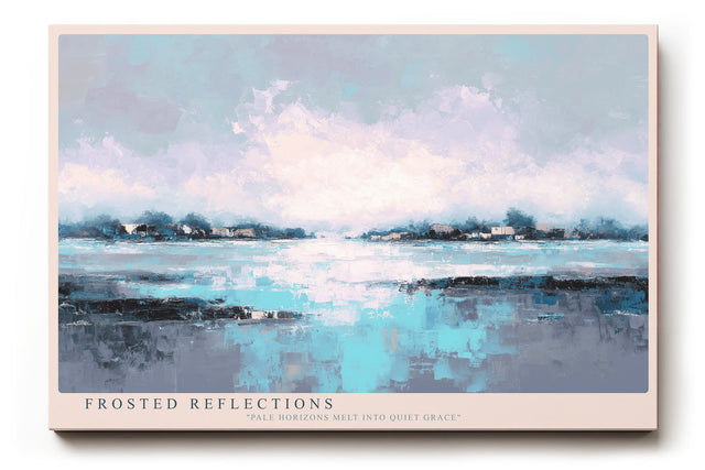 Paul Sinus Wandbild Frosted Reflections – Sanftes Zusammenspiel von Licht, Wasser und Himmel – Abstraktes Landschaftsbild in kühlen Blautönen mit harmonischer Ruhe.