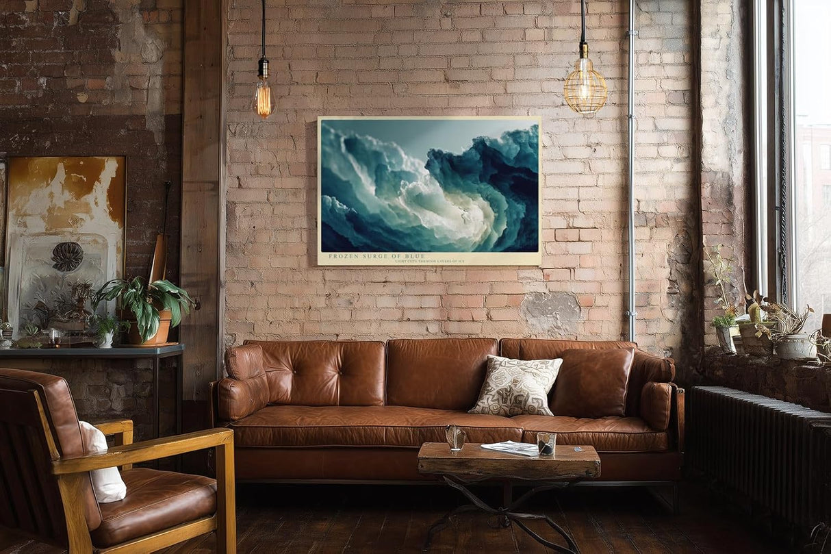 Paul Sinus Wandbild 120x80cm Frozen Surge of Blue Abstrakte Eis und Wasser Struktur Kunst Modernes Natur Wandbild 120x80cm fuer Wohnzimmer und Büro