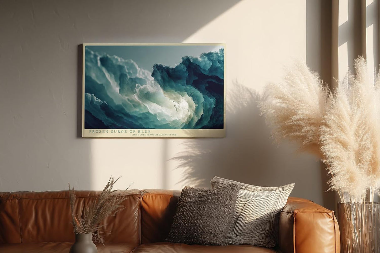Paul Sinus Wandbild 120x80cm Frozen Surge of Blue Abstrakte Eis und Wasser Struktur Kunst Modernes Natur Wandbild 120x80cm fuer Wohnzimmer und Büro