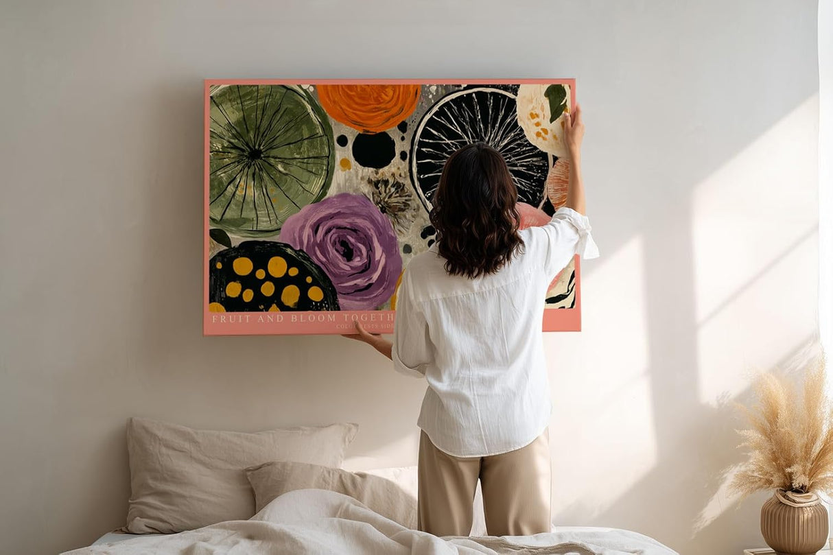 Paul Sinus Wandbild 120x80cm Fruit and Bloom Together Abstrakte Fruechte und Blumen Illustration Bunte Kunst fuer Wohnzimmer Kueche und Esszimmer