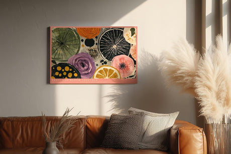 Paul Sinus Wandbild 120x80cm Fruit and Bloom Together Abstrakte Fruechte und Blumen Illustration Bunte Kunst fuer Wohnzimmer Kueche und Esszimmer