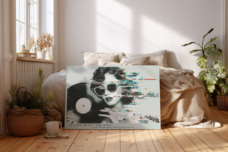 Paul Sinus Wandbild Future Meets the Past – modernes Retro-Motiv mit Schallplatte und digitalem Glitch-Effekt symbolisiert die Verbindung von Nostalgie und Technologie