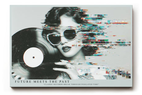 Paul Sinus Wandbild Future Meets the Past – modernes Retro-Motiv mit Schallplatte und digitalem Glitch-Effekt symbolisiert die Verbindung von Nostalgie und Technologie