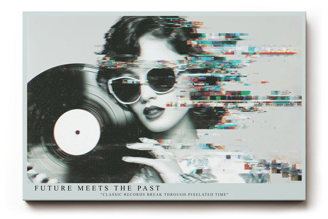 Paul Sinus Wandbild Future Meets the Past – modernes Retro-Motiv mit Schallplatte und digitalem Glitch-Effekt symbolisiert die Verbindung von Nostalgie und Technologie