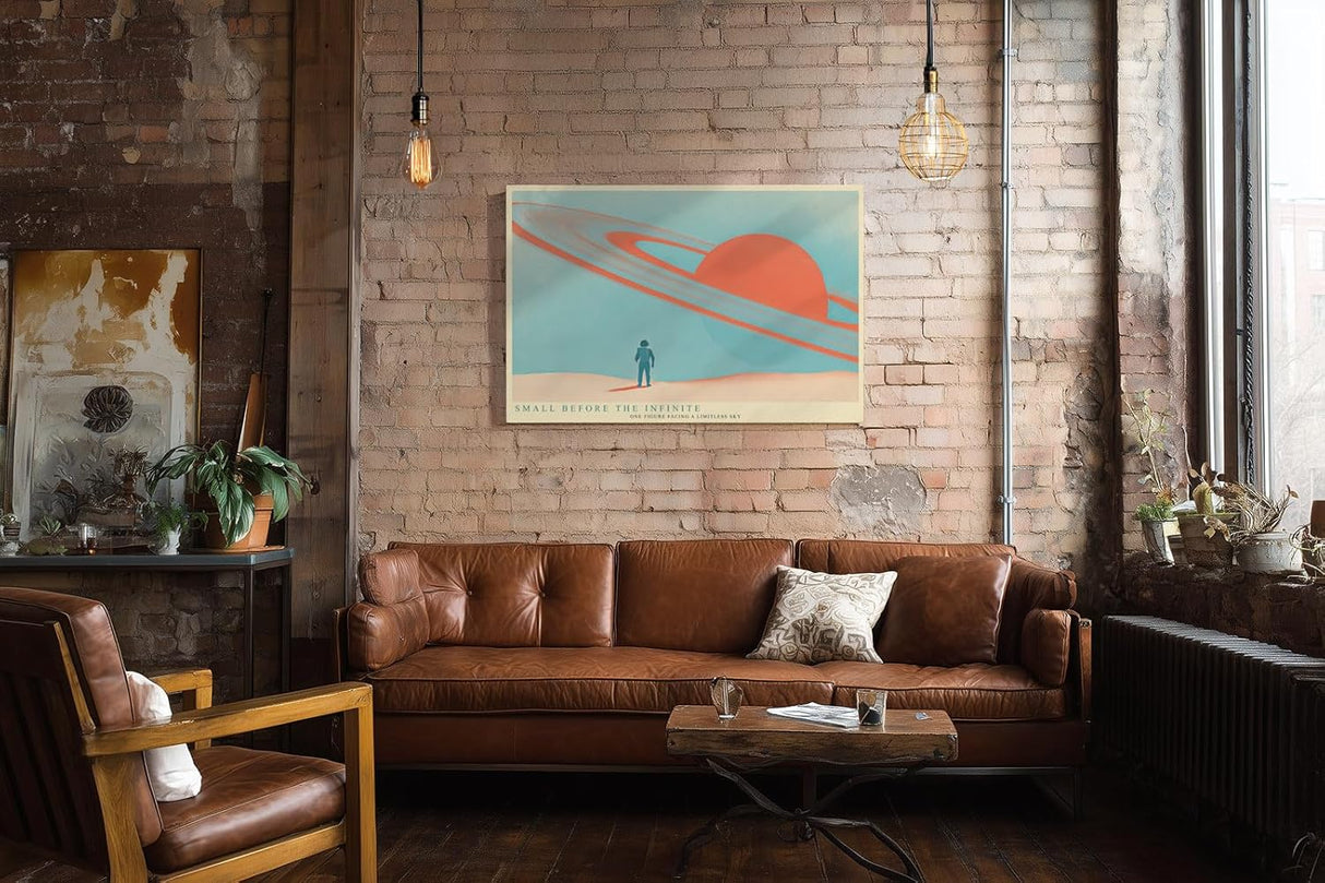 Paul Sinus Wandbild 120x80cm futuristische Landschaft Planet Saturn modern minimalistische Weltraum Kunst grosses Science Fiction Kunstbild Wanddekoration fuer Wohnzimmer Büro