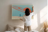 Paul Sinus Wandbild 120x80cm futuristische Landschaft Planet Saturn modern minimalistische Weltraum Kunst grosses Science Fiction Kunstbild Wanddekoration fuer Wohnzimmer Büro