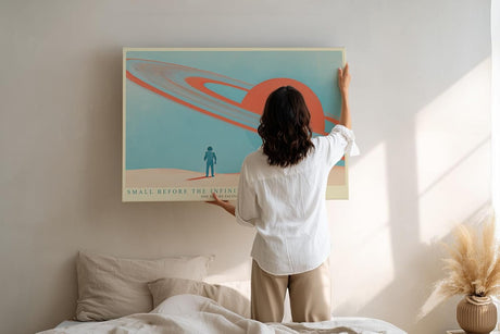Paul Sinus Wandbild 120x80cm futuristische Landschaft Planet Saturn modern minimalistische Weltraum Kunst grosses Science Fiction Kunstbild Wanddekoration fuer Wohnzimmer Büro