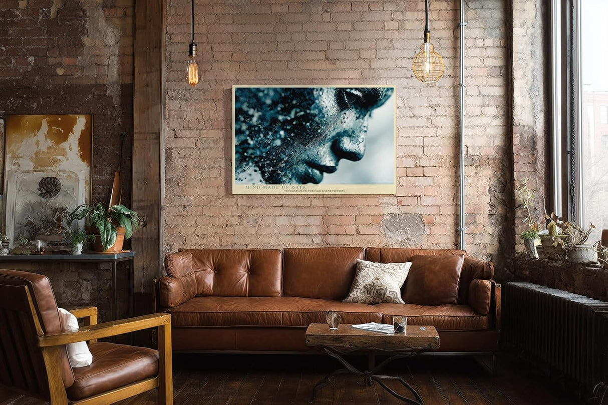 Paul Sinus Wandbild 120x80cm futuristisches Gesicht Datenstruktur digitale Kunst modernes Technologie Portraet blau abstrakte Wanddekoration fuer Wohnzimmer Büro