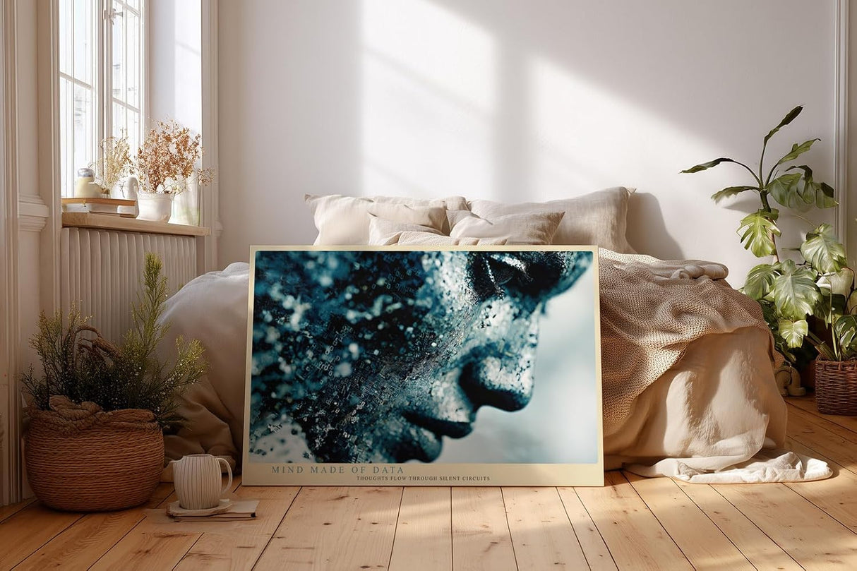 Paul Sinus Wandbild 120x80cm futuristisches Gesicht Datenstruktur digitale Kunst modernes Technologie Portraet blau abstrakte Wanddekoration fuer Wohnzimmer Büro