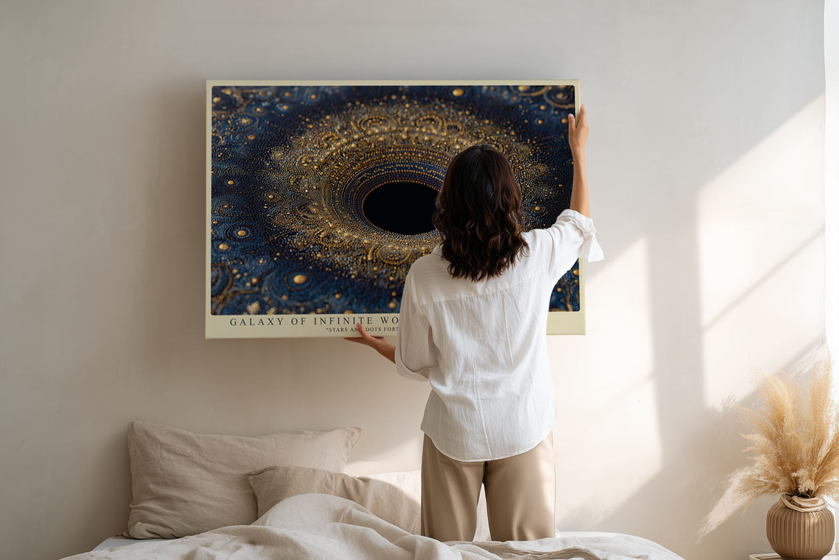 Paul Sinus Wandbild Galaxy of Infinite Wonders abstraktes Universumsmotiv mit goldenen Punkten und kosmischer Tiefe