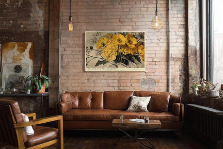 Paul Sinus Wandbild 120x80cm Gelbe Blumen Stillleben Vintage Florale Kunst Warmes Blumenmotiv Kunstdruck Poster Grosse Wanddekoration fuer Wohnzimmer Schlafzimmer Büro