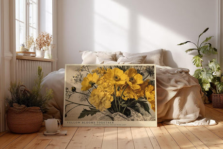 Paul Sinus Wandbild 120x80cm Gelbe Blumen Stillleben Vintage Florale Kunst Warmes Blumenmotiv Kunstdruck Poster Grosse Wanddekoration fuer Wohnzimmer Schlafzimmer Büro
