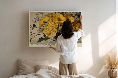 Paul Sinus Wandbild 120x80cm Gelbe Blumen Stillleben Vintage Florale Kunst Warmes Blumenmotiv Kunstdruck Poster Grosse Wanddekoration fuer Wohnzimmer Schlafzimmer Büro