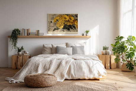 Paul Sinus Wandbild 120x80cm Gelbe Blumen Stillleben Vintage Florale Kunst Warmes Blumenmotiv Kunstdruck Poster Grosse Wanddekoration fuer Wohnzimmer Schlafzimmer Büro