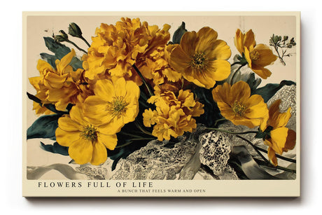 Paul Sinus Wandbild 120x80cm gelbe Blumen Stillleben Vintage Stil warmes Blumenmotiv Kunstdruck Poster grosse florale Wanddekoration fuer Wohnzimmer Büro
