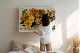 Paul Sinus Wandbild 120x80cm gelbe Blumen Stillleben Vintage Stil warmes Blumenmotiv Kunstdruck Poster grosse florale Wanddekoration fuer Wohnzimmer Büro