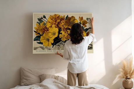 Paul Sinus Wandbild 120x80cm gelbe Blumen Stillleben Vintage Stil warmes Blumenmotiv Kunstdruck Poster grosse florale Wanddekoration fuer Wohnzimmer Büro