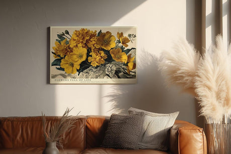 Paul Sinus Wandbild 120x80cm gelbe Blumen Stillleben Vintage Stil warmes Blumenmotiv Kunstdruck Poster grosse florale Wanddekoration fuer Wohnzimmer Büro