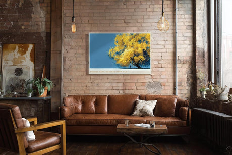 Paul Sinus Wandbild 120x80cm Gelber Baum unter blauem Himmel moderne Natur Illustration stilvolle Landschaft Wanddekoration